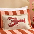 100% Cotton Embroidered Loop Lobster Cushion Cover - Stone/ Red - DUSK