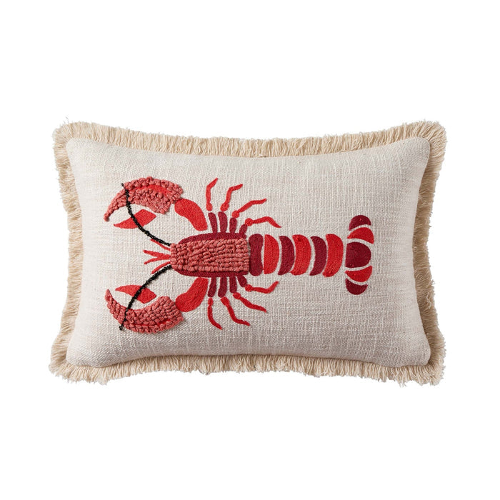 100% Cotton Embroidered Loop Lobster Sofa Cushion Cover - Stone/ Red - DUSK