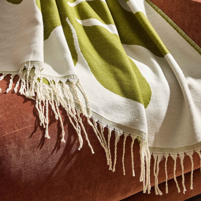 Abstract Floral Sofa Throw - Green/ Natural - DUSK