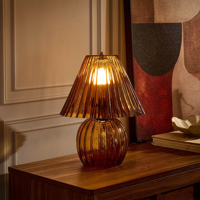 Anya Ribbed Glass Lamp - Amber - DUSK