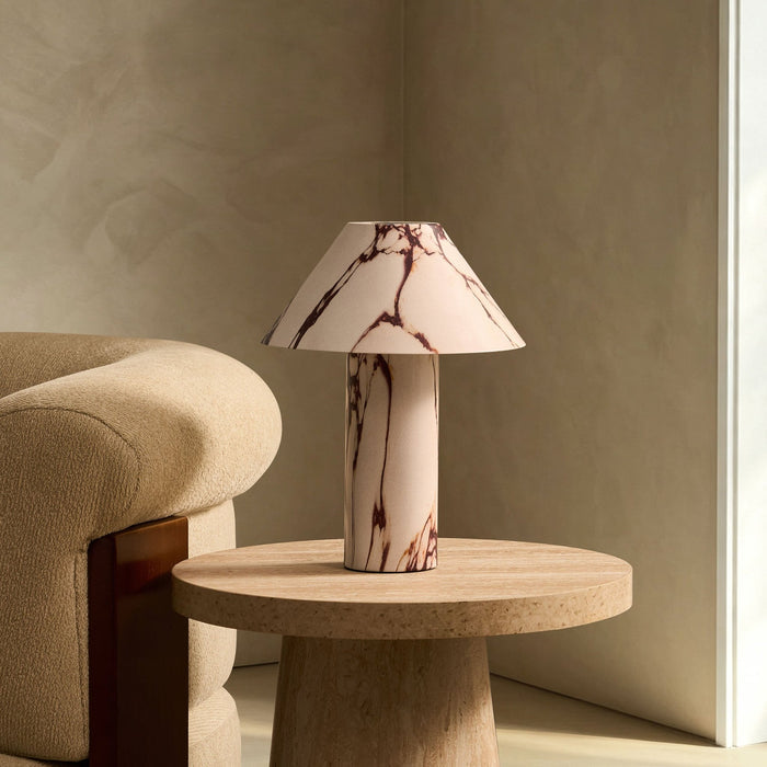 Aria Marble Effect Table Lamp - White - DUSK