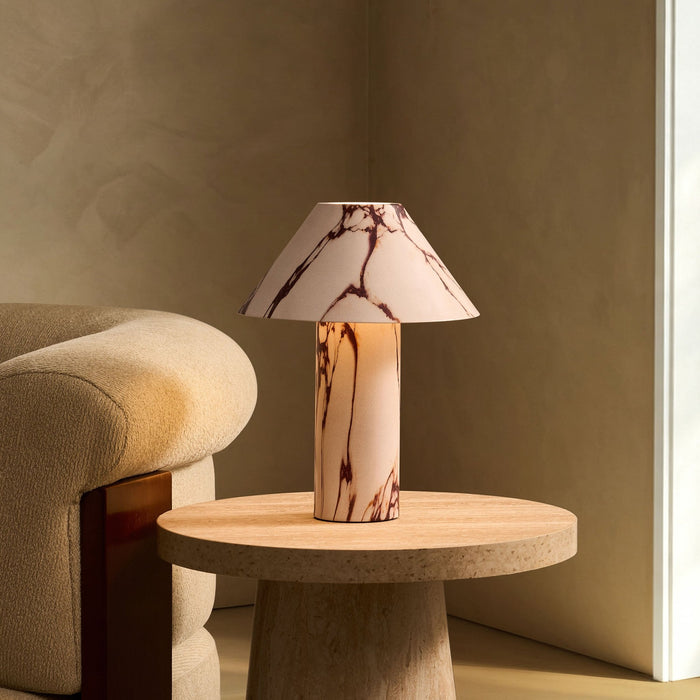 Aria Marble Effect Table Lamp - White - DUSK