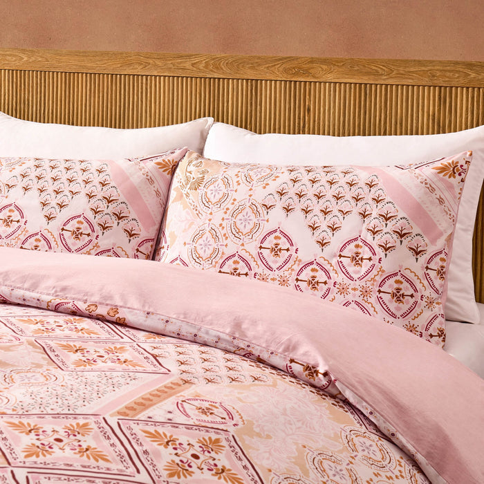 Aurora 100% Cotton Tile Print Duvet Cover & Pillowcase Set - Pink - DUSK
