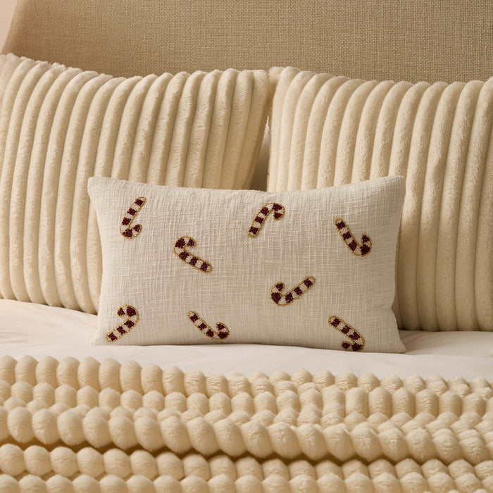 Beaded Candy Cane Christmas Cushion Cover - White - DUSK