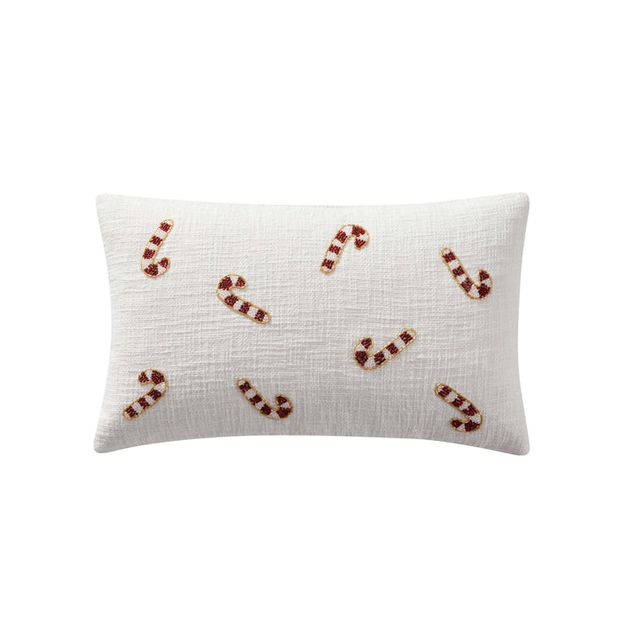 Beaded Candy Cane Christmas Sofa Cushion Cover - White - DUSK