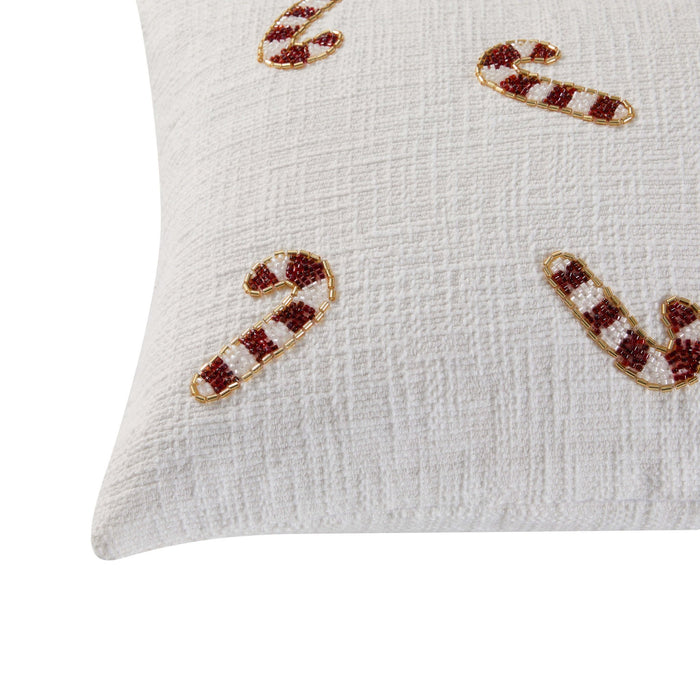 Beaded Candy Cane Christmas Sofa Cushion Cover - White - DUSK