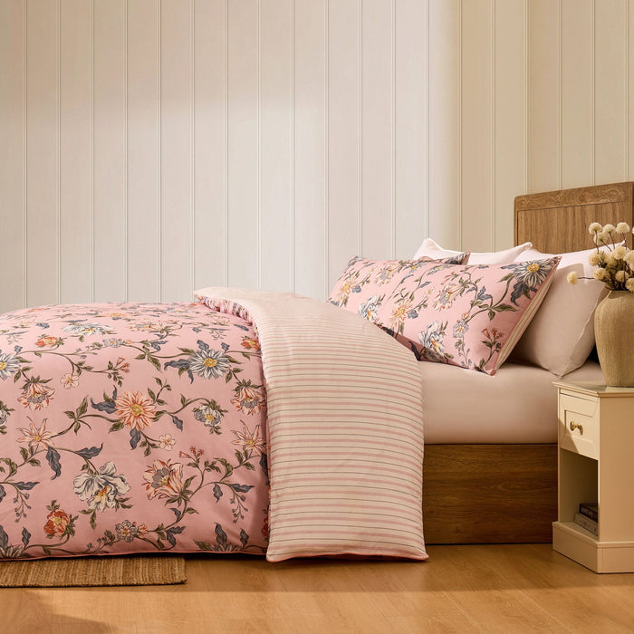 Celeste 300 Thread Count 100% Cotton Floral Duvet Cover & Pillowcase Set - Pink - DUSK