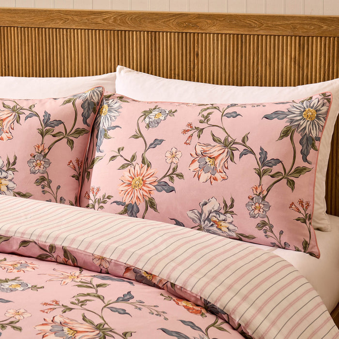 Celeste 300 Thread Count 100% Cotton Floral Duvet Cover & Pillowcase Set - Pink - DUSK