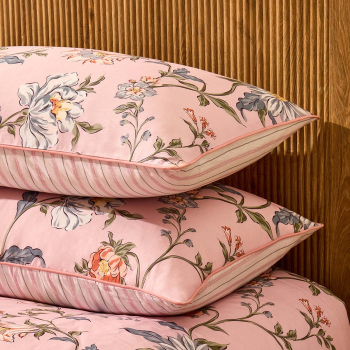 Celeste 300 Thread Count 100% Cotton Floral Duvet Cover & Pillowcase Set - Pink - DUSK