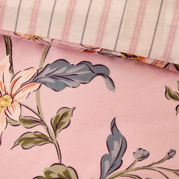 Celeste 300 Thread Count 100% Cotton Floral Duvet Cover & Pillowcase Set - Pink - DUSK