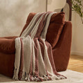 Chenille Stripe Tassel Herringbone Sofa Throw - Rust/Cream - DUSK