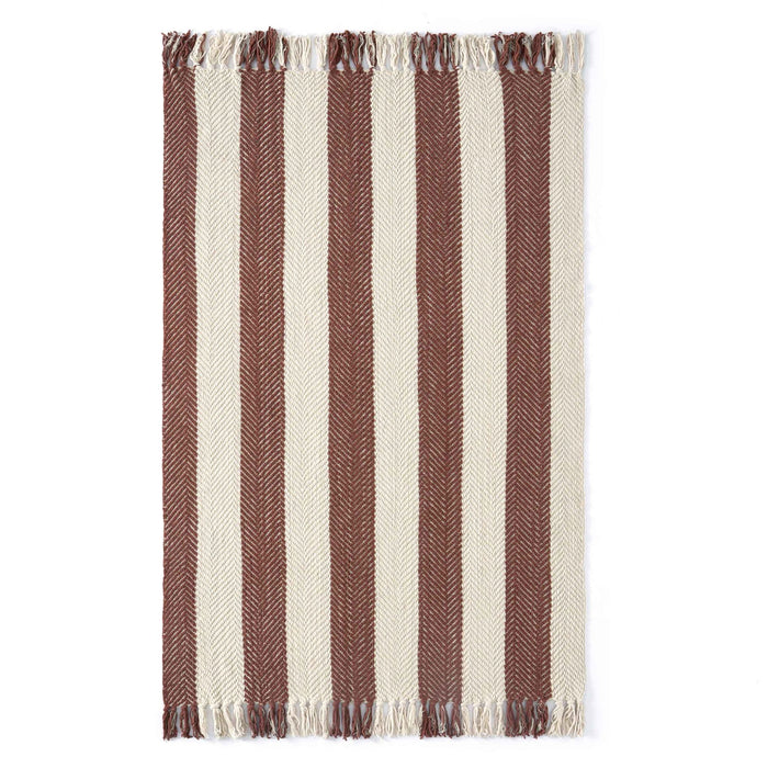Chenille Stripe Tassel Herringbone Sofa Throw - Rust/Cream - DUSK