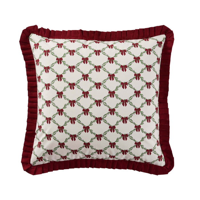 Christmas Bow Frill Edge 100% Cotton Cushion Cover - Burgundy - DUSK