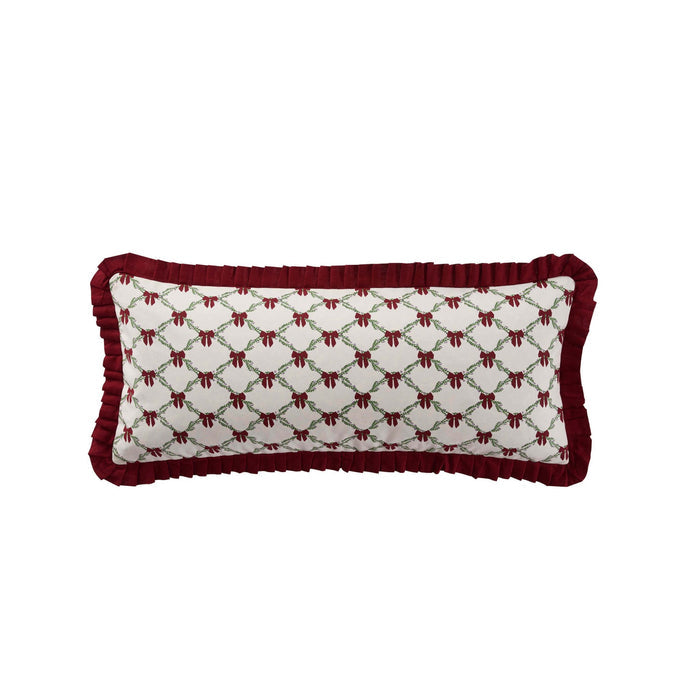 Christmas Bow Frill Edge 100% Cotton Cushion Cover - Burgundy - DUSK