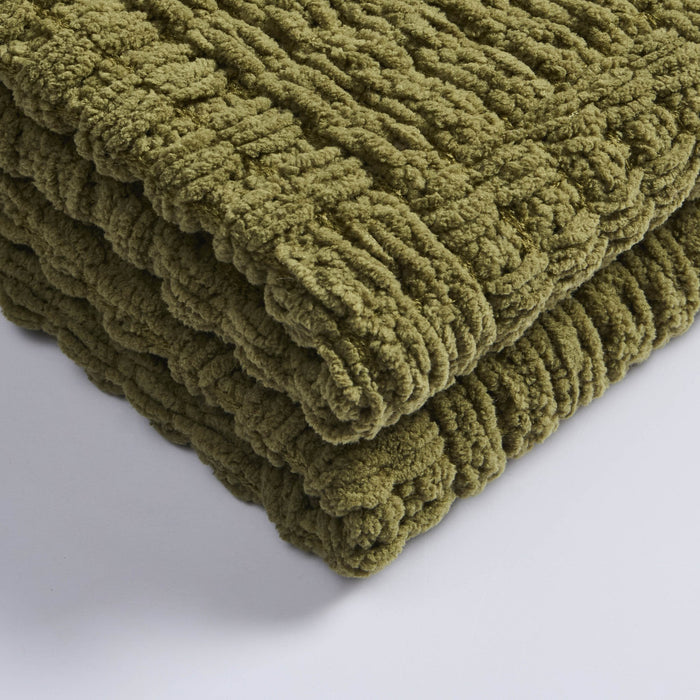 Chunky Chenille Sofa Throw - Olive Green - DUSK