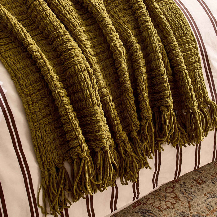 Chunky Chenille Throw - Olive Green - DUSK