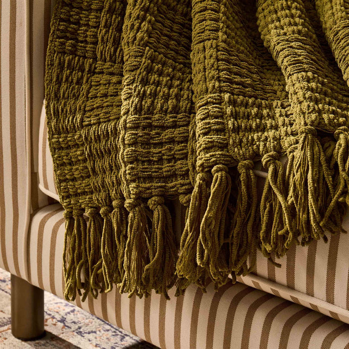 Chunky Chenille Throw - Olive Green - DUSK