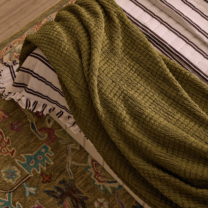 Chunky Chenille Throw - Olive Green - DUSK