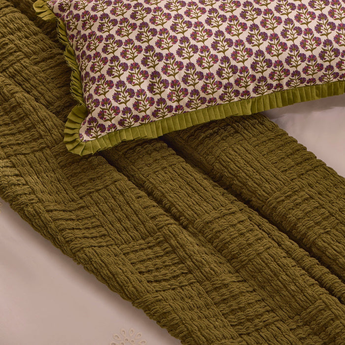 Chunky Chenille Throw - Olive Green - DUSK