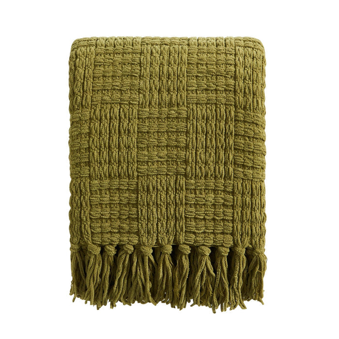 Chunky Chenille Throw - Olive Green - DUSK