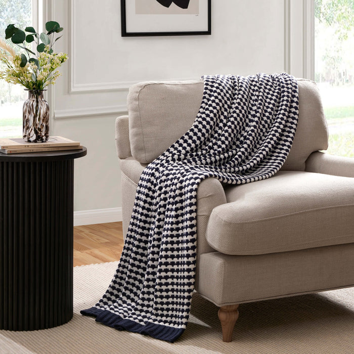 Contrast Pattern Knit Sofa Throw - Midnight - DUSK