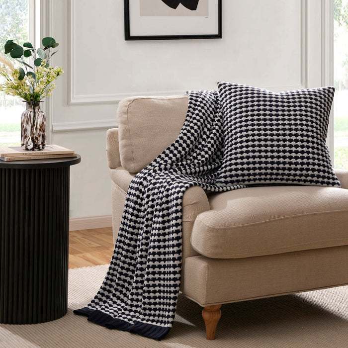 Contrast Pattern Knit Sofa Throw - Midnight - DUSK