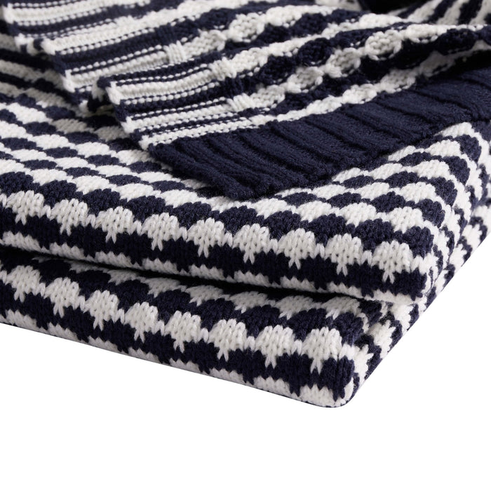 Contrast Pattern Knit Sofa Throw - Midnight - DUSK