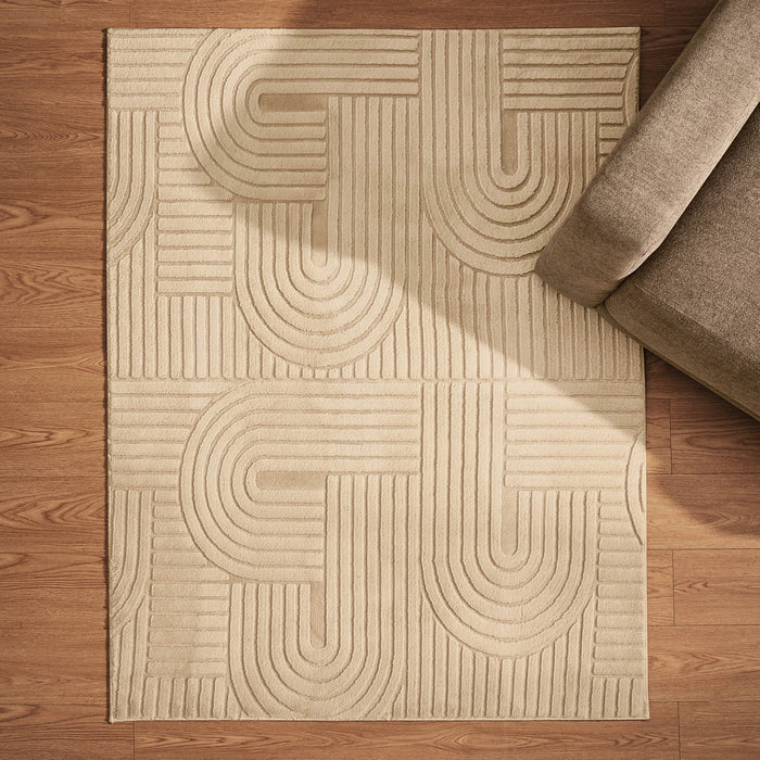 Dan Machine Washable Faux Fur Geometric Pattern Rug - Taupe - DUSK
