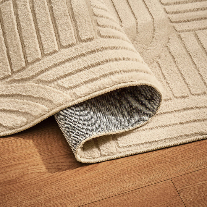 Dan Machine Washable Faux Fur Geometric Pattern Rug - Taupe - DUSK