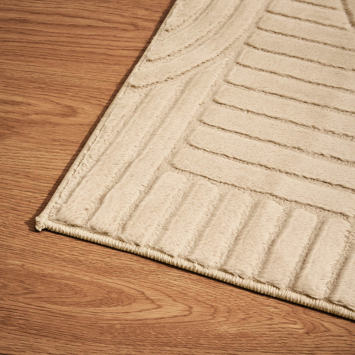 Dan Machine Washable Faux Fur Geometric Pattern Rug - Taupe - DUSK