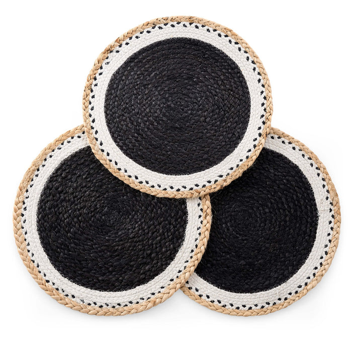 Della Jute Circle Set of 4 Placemats - Black/ Natural - DUSK