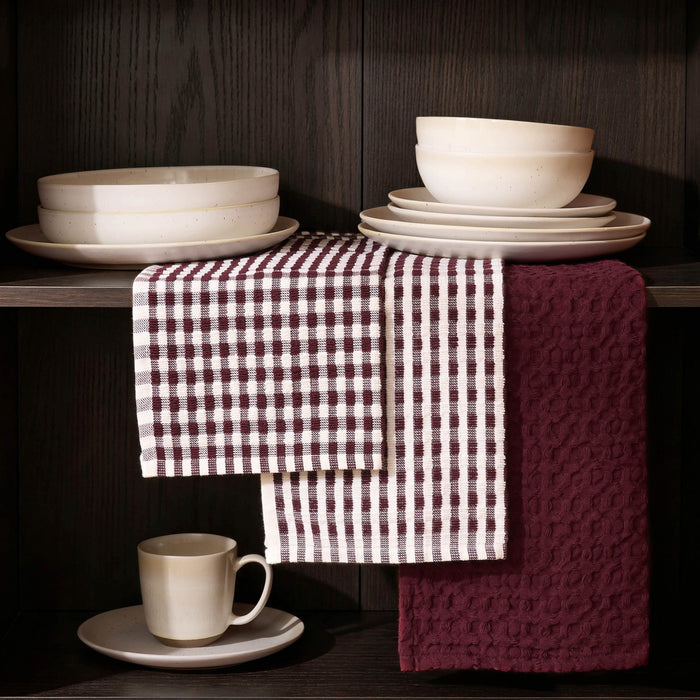 Delphine Waffle Set of 3 Tea Towels - Berry - DUSK