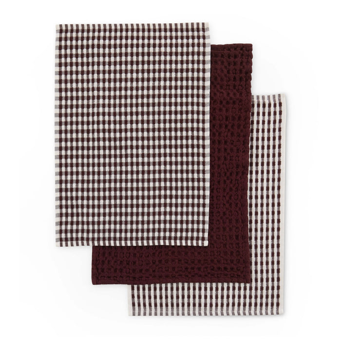 Delphine Waffle Set of 3 Tea Towels - Berry - DUSK