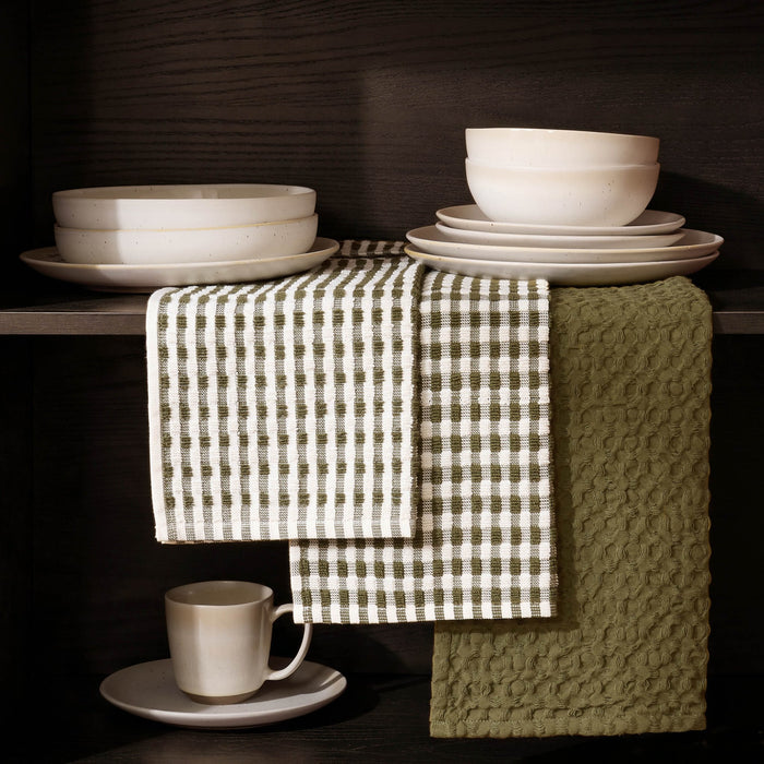 Delphine Waffle Set of 3 Tea Towels - Olive Green - DUSK
