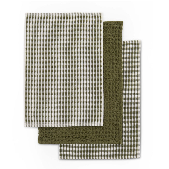 Delphine Waffle Set of 3 Tea Towels - Olive Green - DUSK