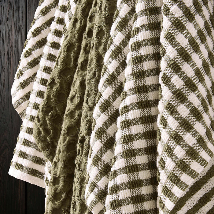 Delphine Waffle Set of 3 Tea Towels - Olive Green - DUSK