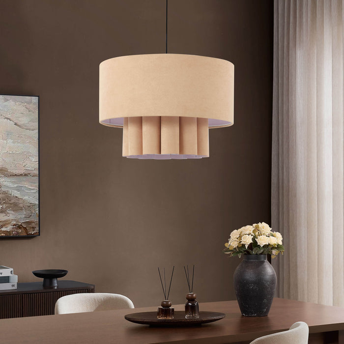 Eliza Faux Suede Two Tier Scallop Ceiling Shade - Beige - DUSK