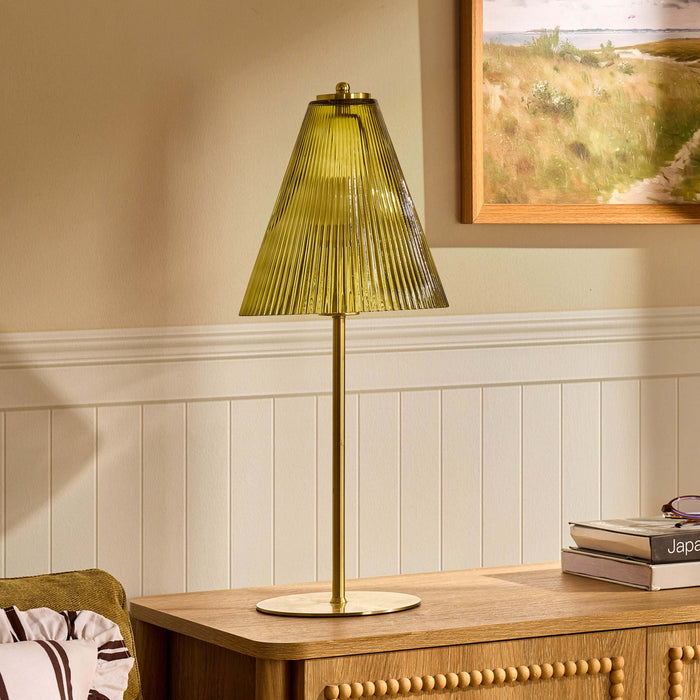 Ella Glass Conical Striped Table Lamp - Green - DUSK