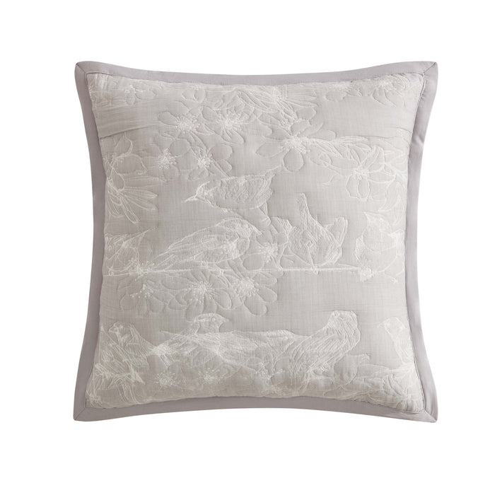Embroidered Bird Cushion Cover - Cloud Grey - DUSK
