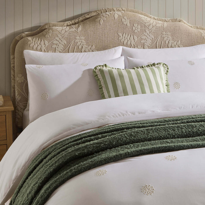 Emily 100% Cotton Broderie Anglaise Duvet Cover & Pillowcase Set - White - DUSK