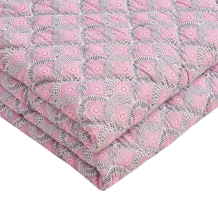 Esme 100% Cotton Printed Scallop Reversible Bedspread - Pink - DUSK