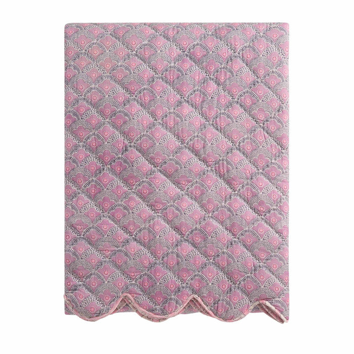 Esme 100% Cotton Printed Scallop Reversible Bedspread - Pink - DUSK
