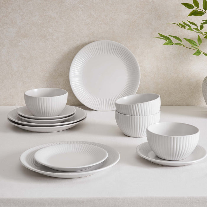 Ethan Embossed Stoneware 12pc Dinner Set - White - DUSK