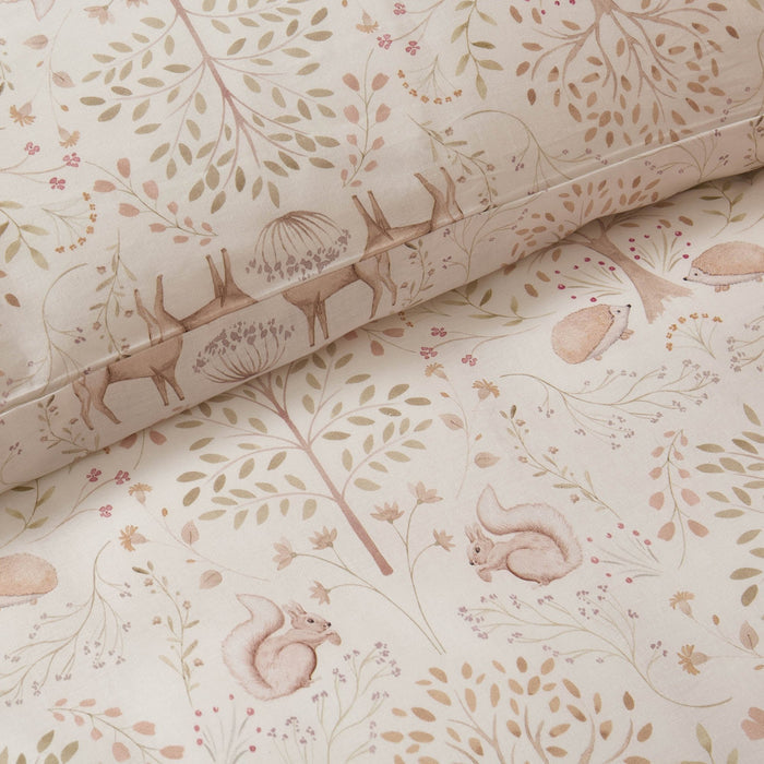 Faith Woodland 100% Cotton Kids Duvet Cover & Pillowcase Set - Natural - DUSK