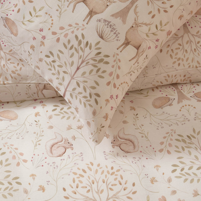 Faith Woodland 100% Cotton Kids Duvet Cover & Pillowcase Set - Natural - DUSK