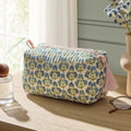 Fiona Cotton Printed Makeup Bag - Blue/ Pink - DUSK