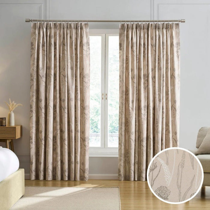 Floral Pencil Pleat Curtains - Taupe - DUSK