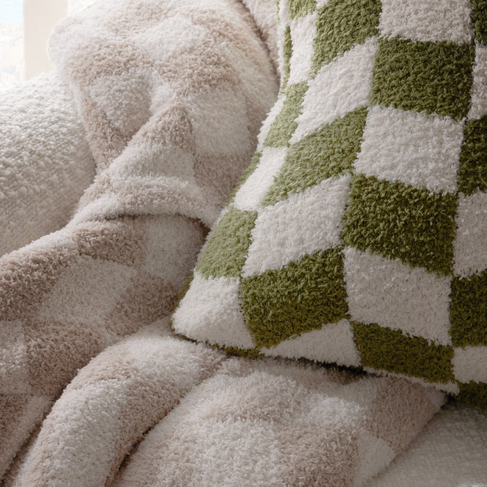 Fluffy Knit Checkerboard Sofa Throw - Natural - DUSK