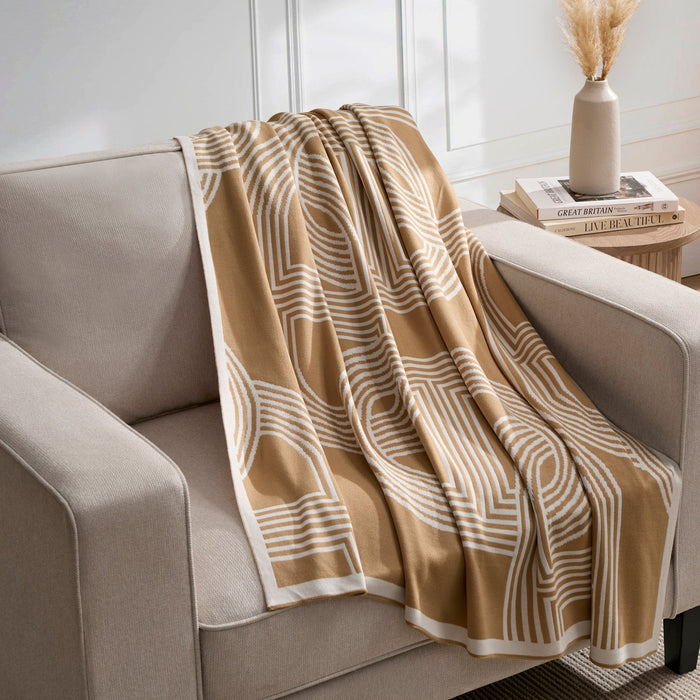 Geometric Contast Knit Sofa Throw - Taupe - DUSK