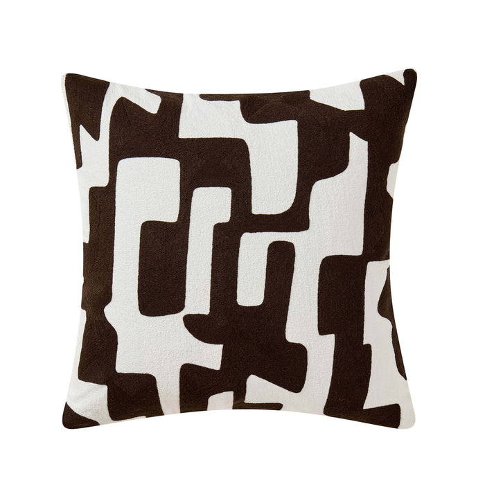 Geometric Embroidered Cushion Cover - Chocolate - DUSK